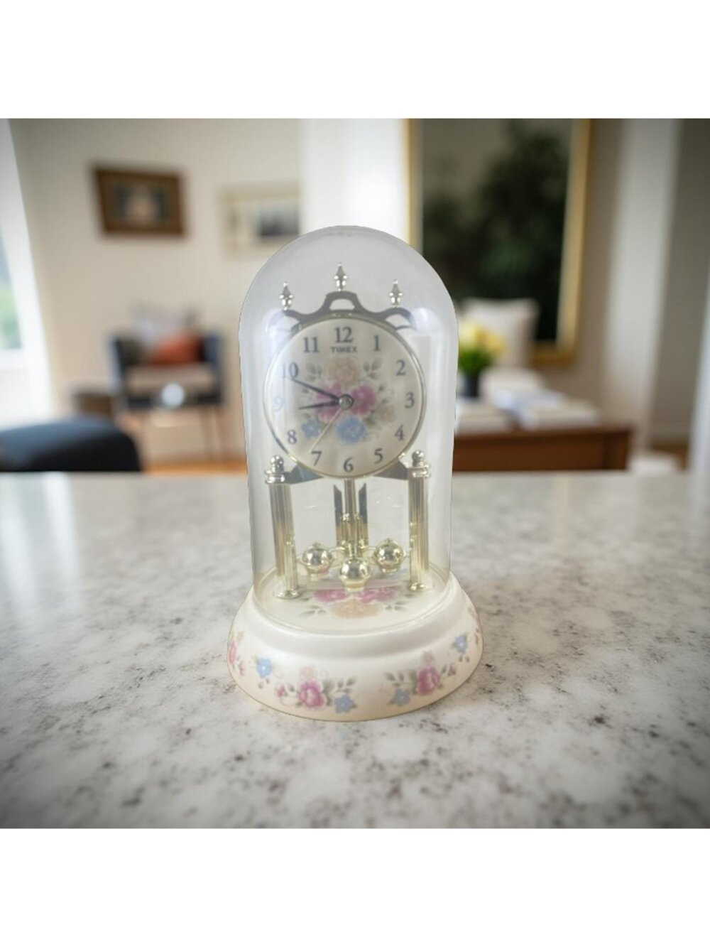 Vintage Timex Anniversary Clock with Glass Dome - Doesn't Work - Cottagecore Cha - Picture 7 of 11
